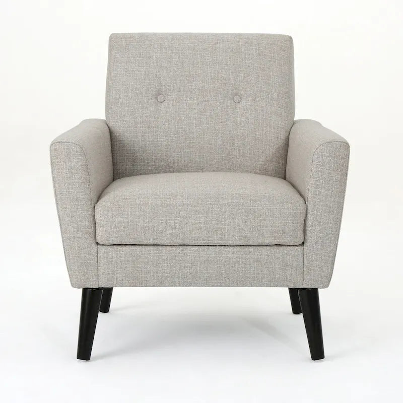 Upholstered Button-Tufted Club Chair with Birch Wood Legs