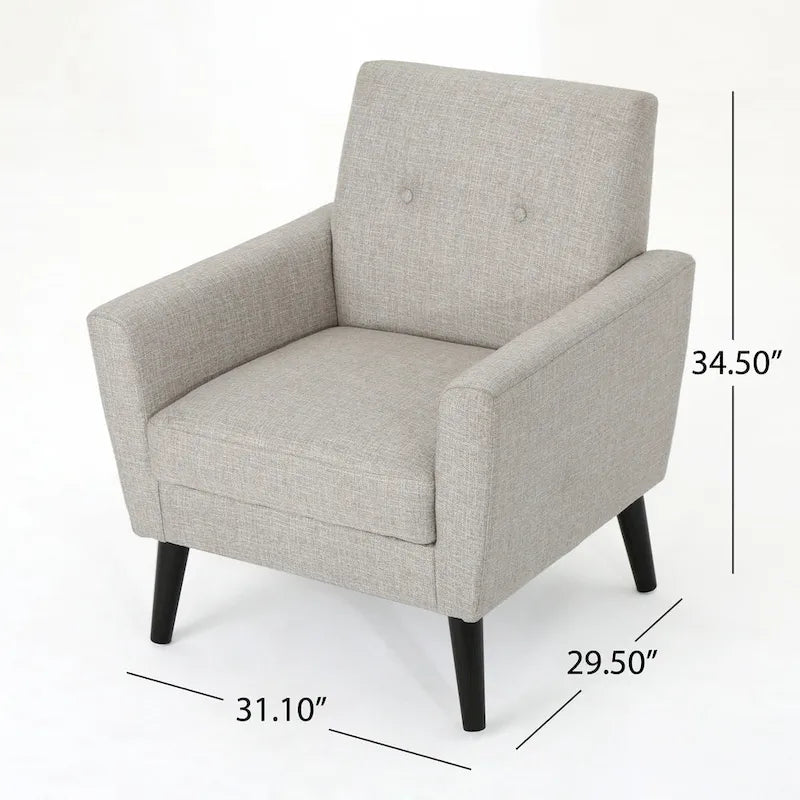 Upholstered Button-Tufted Club Chair with Birch Wood Legs