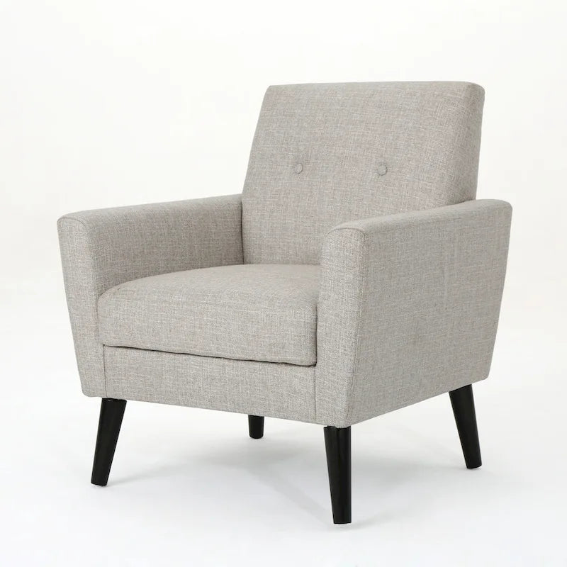 Upholstered Button-Tufted Club Chair with Birch Wood Legs