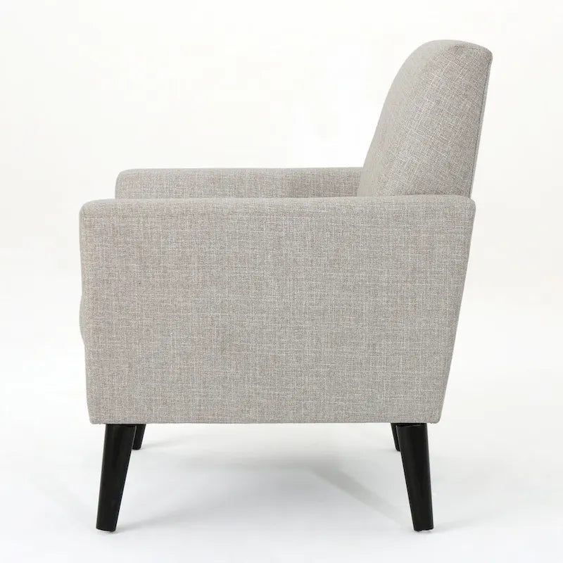 Upholstered Button-Tufted Club Chair with Birch Wood Legs