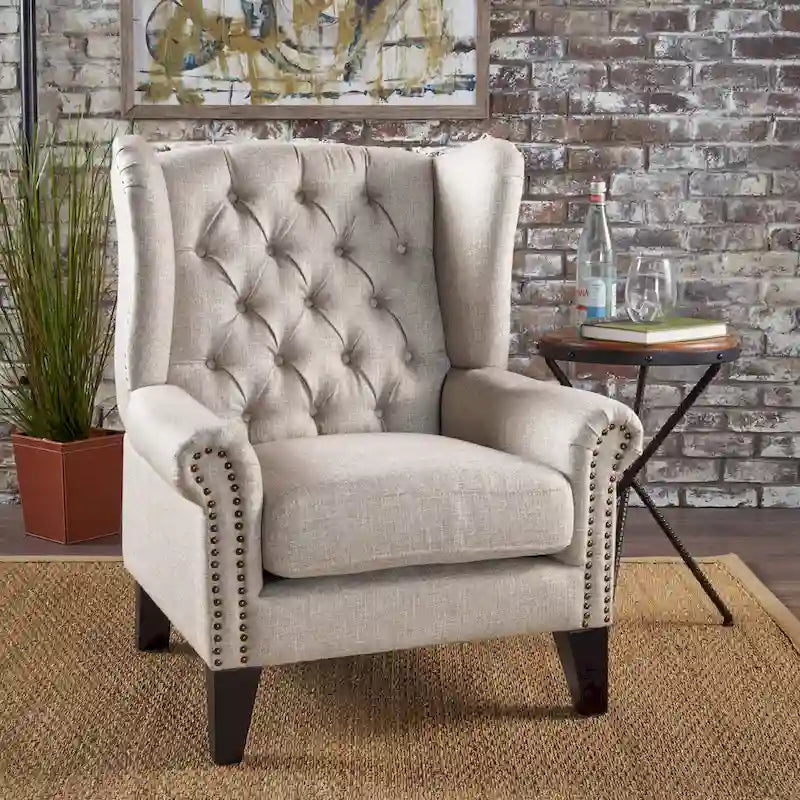 Tufted Fabric Wingback Accent Chair