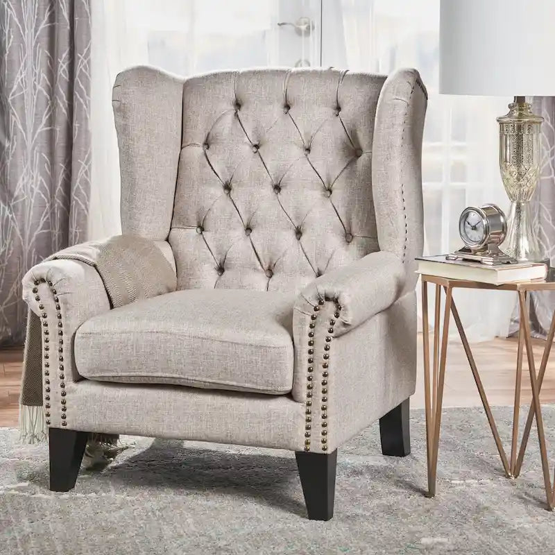 Tufted Fabric Wingback Accent Chair