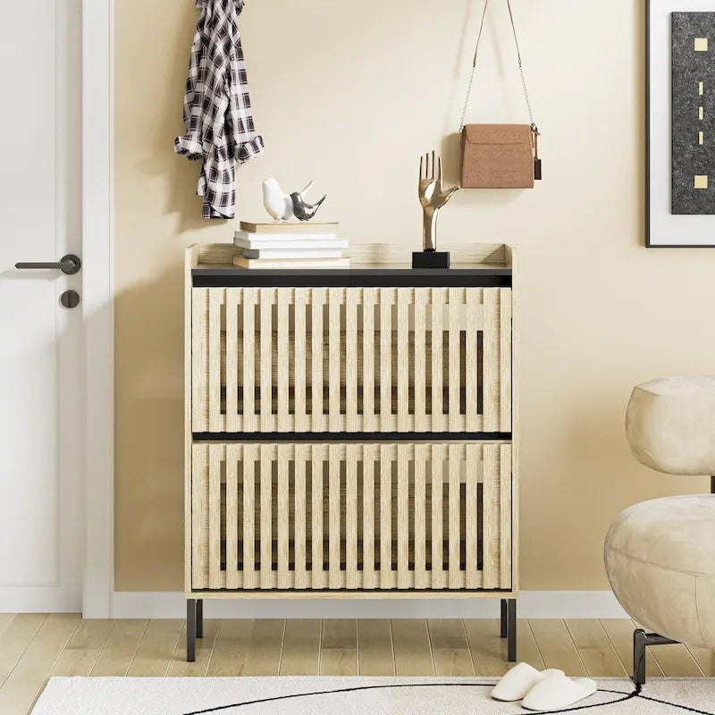 Two Flip-Door Shoe Storage Cabinet with Black Top