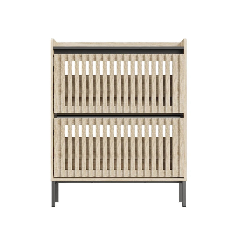 Two Flip-Door Shoe Storage Cabinet with Black Top