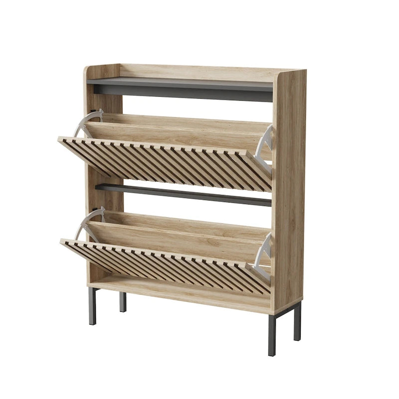 Two Flip-Door Shoe Storage Cabinet with Black Top