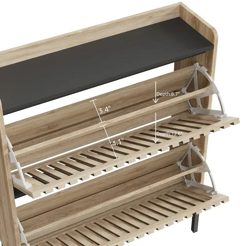 Two Flip-Door Shoe Storage Cabinet with Black Top