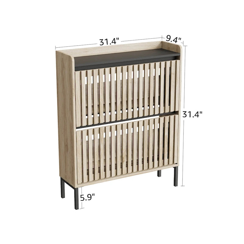 Two Flip-Door Shoe Storage Cabinet with Black Top