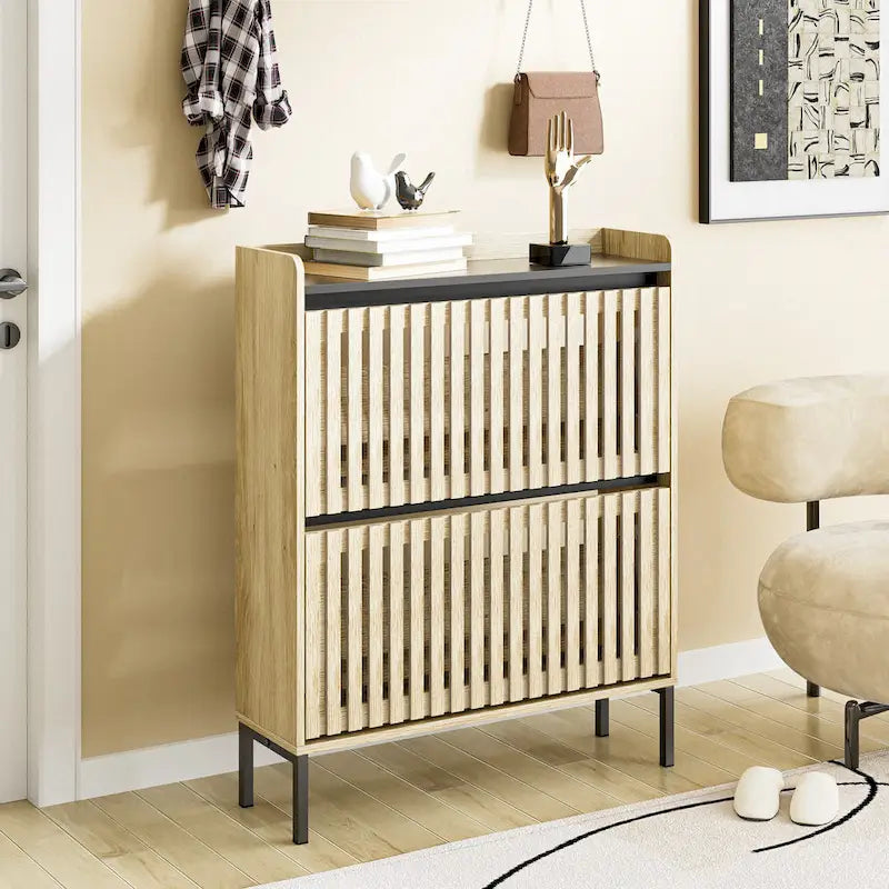 Two Flip-Door Shoe Storage Cabinet with Black Top