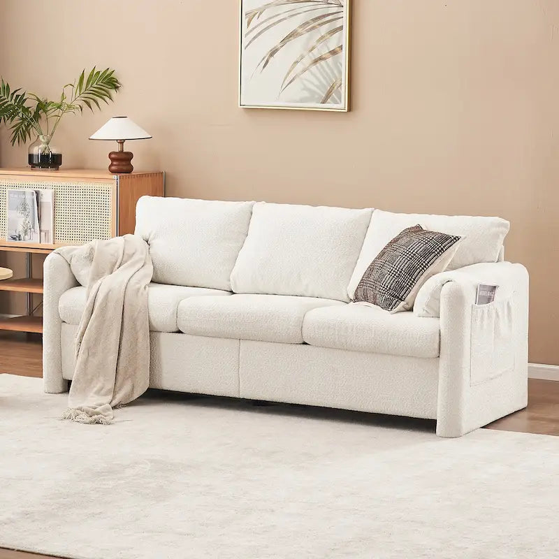 Ivory White 3-Seater Chenille Sofa with Deep Seat