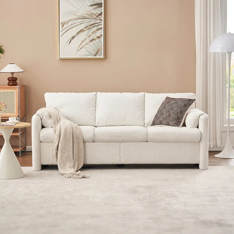 Ivory White 3-Seater Chenille Sofa with Deep Seat