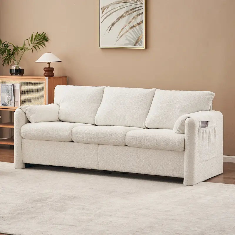 Ivory White 3-Seater Chenille Sofa with Deep Seat