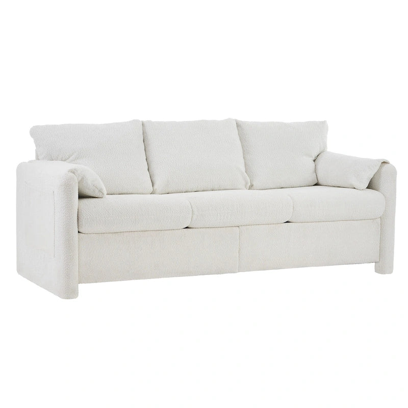 Ivory White 3-Seater Chenille Sofa with Deep Seat