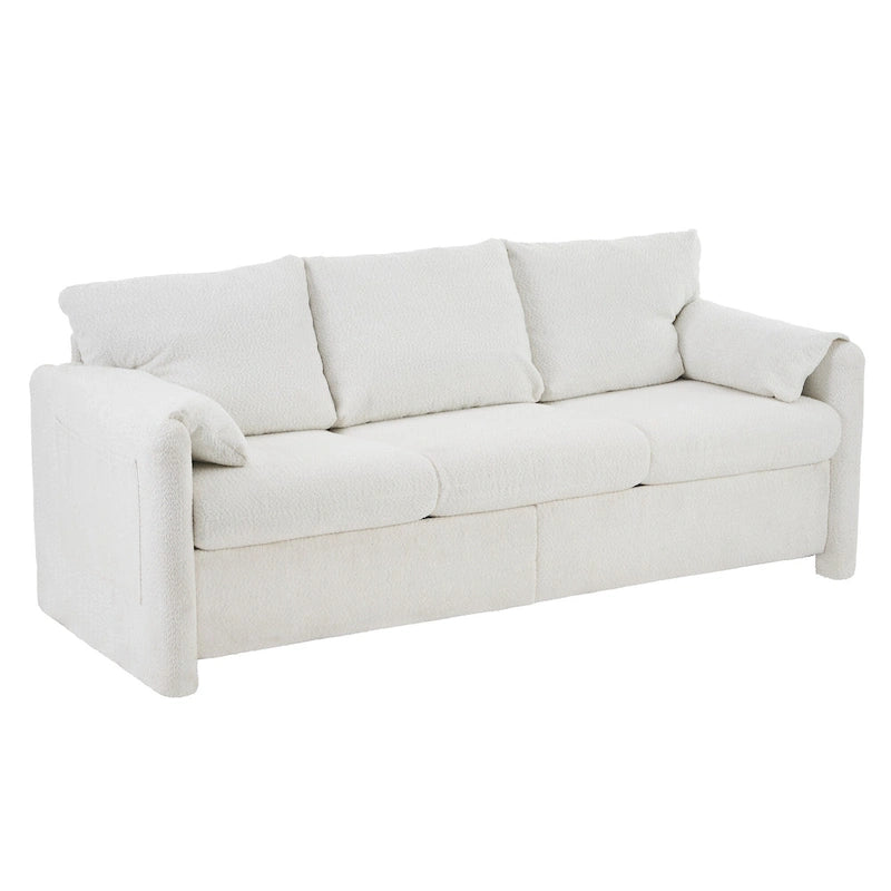 Ivory White 3-Seater Chenille Sofa with Deep Seat