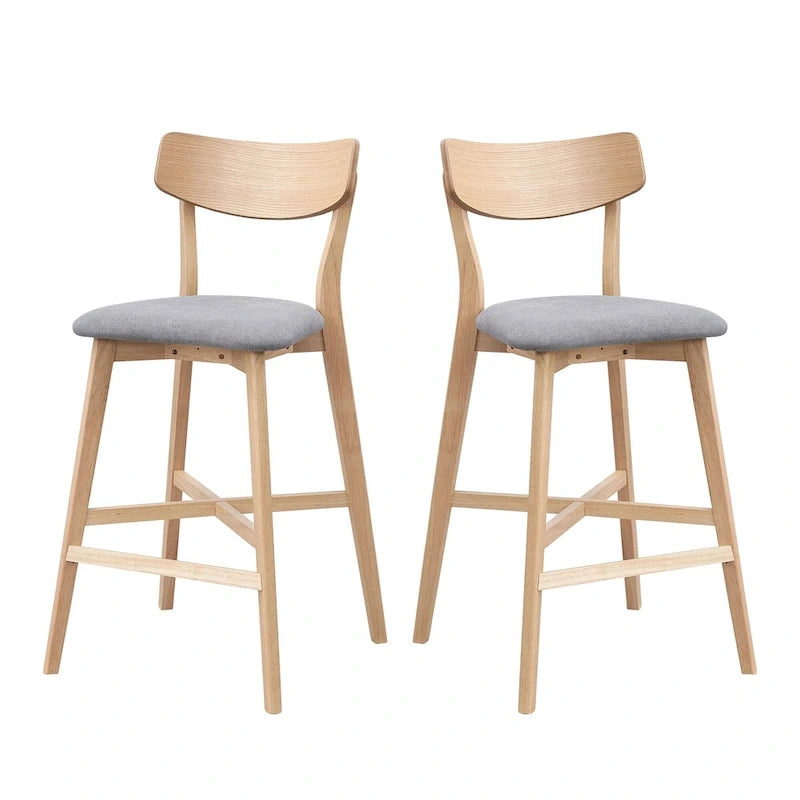 Set of 2 Upholstered Bar Stools with Backs and Solid Wood Frames