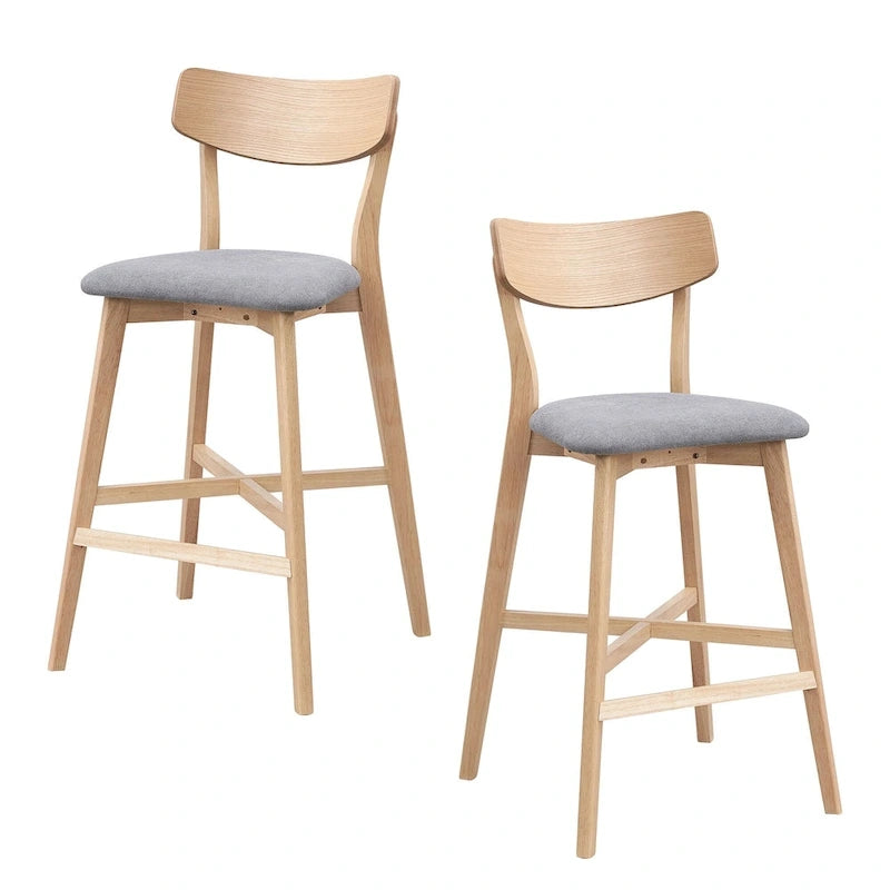 Set of 2 Upholstered Bar Stools with Backs and Solid Wood Frames