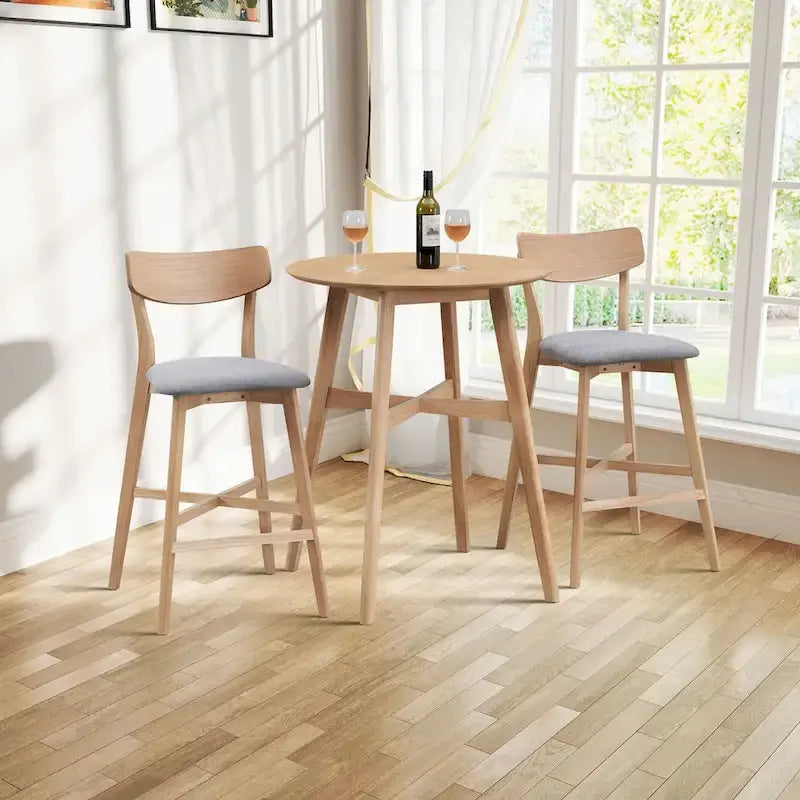 Set of 2 Upholstered Bar Stools with Backs and Solid Wood Frames