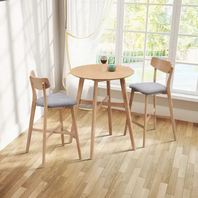 Set of 2 Upholstered Bar Stools with Backs and Solid Wood Frames