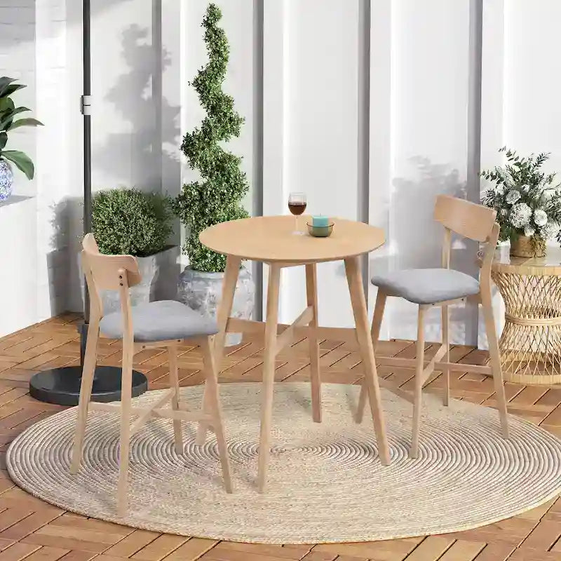 Set of 2 Upholstered Bar Stools with Backs and Solid Wood Frames