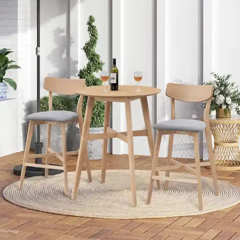Set of 2 Upholstered Bar Stools with Backs and Solid Wood Frames