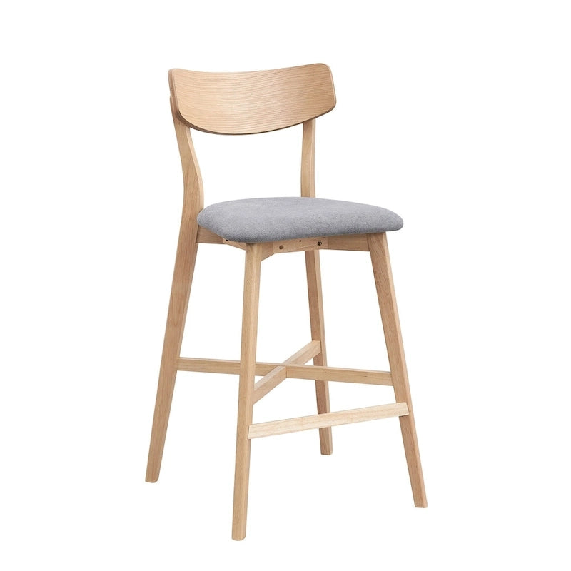 Set of 2 Upholstered Bar Stools with Backs and Solid Wood Frames