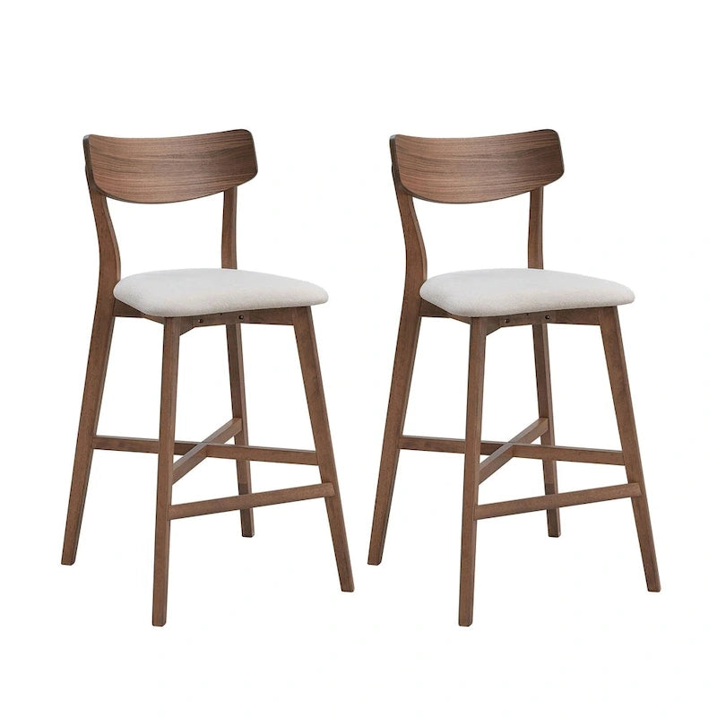 Set of 2 Upholstered Bar Stools with Backs and Solid Wood Frames