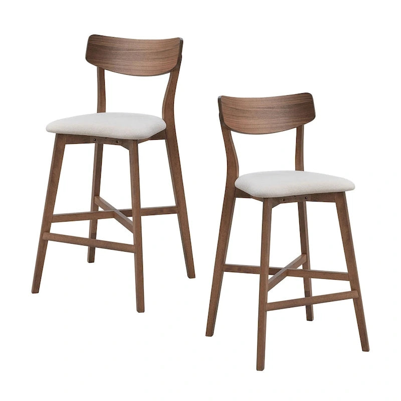 Set of 2 Upholstered Bar Stools with Backs and Solid Wood Frames