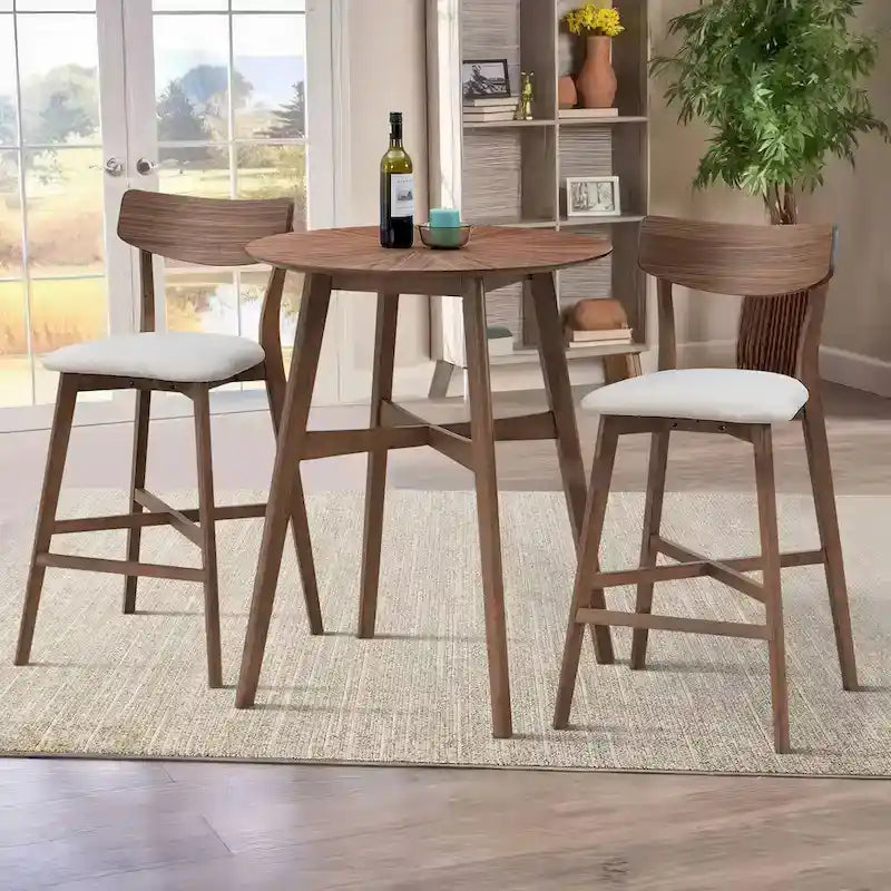 Set of 2 Upholstered Bar Stools with Backs and Solid Wood Frames