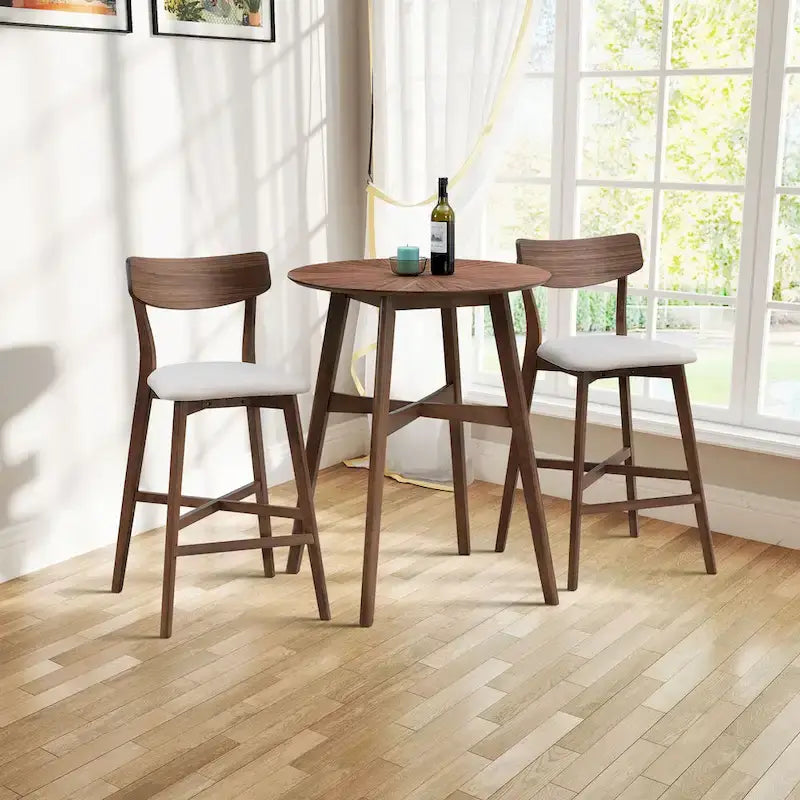 Set of 2 Upholstered Bar Stools with Backs and Solid Wood Frames
