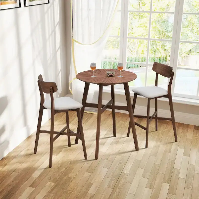 Set of 2 Upholstered Bar Stools with Backs and Solid Wood Frames