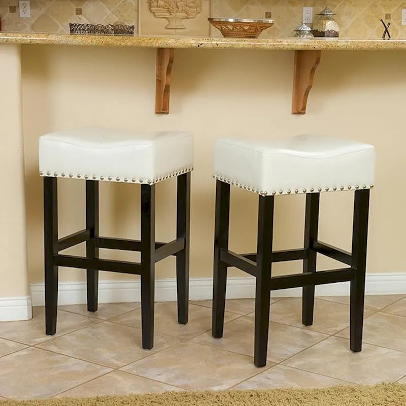 Ivory Backless Upholstered Bar Stools, Set of 2 with Hardwood Frame