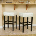 Ivory Backless Upholstered Bar Stools, Set of 2 with Hardwood Frame