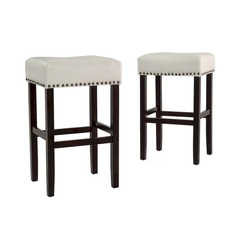Ivory Backless Upholstered Bar Stools, Set of 2 with Hardwood Frame