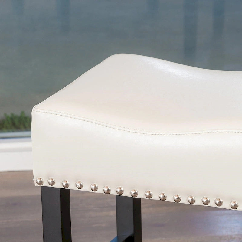Ivory Backless Upholstered Bar Stools, Set of 2 with Hardwood Frame