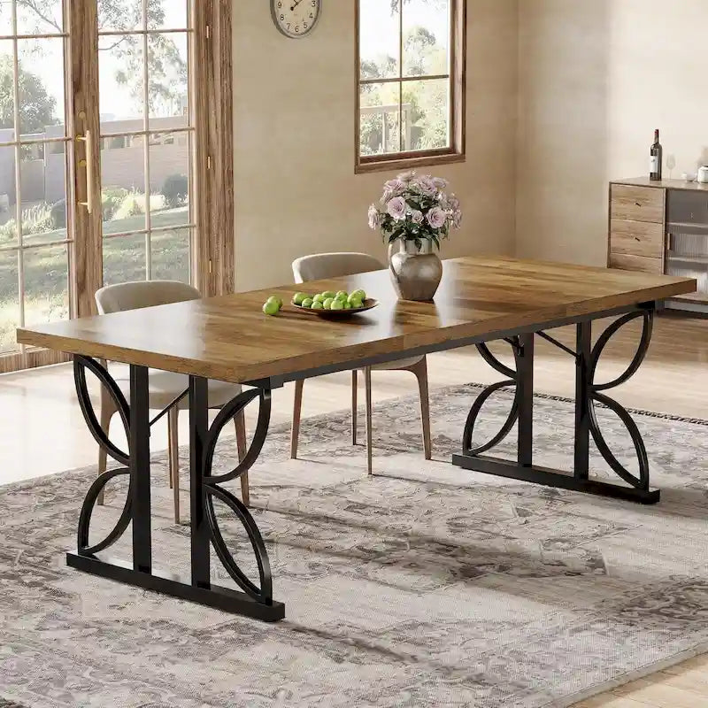71-Inch Farmhouse Dining Table for 6 with Metal Frame
