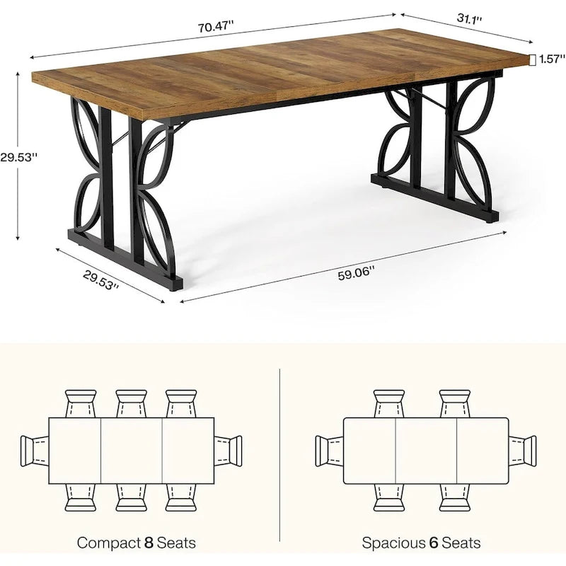 71-Inch Farmhouse Dining Table for 6 with Metal Frame