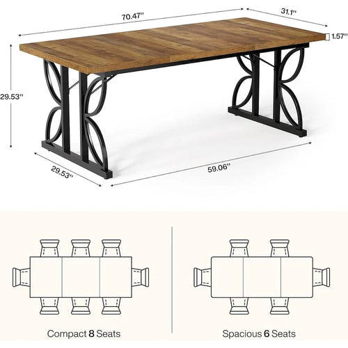 71-Inch Farmhouse Dining Table for 6 with Metal Frame