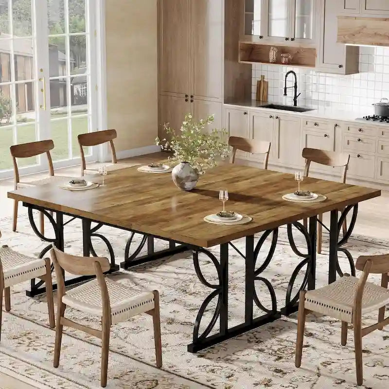 71-Inch Farmhouse Dining Table for 6 with Metal Frame