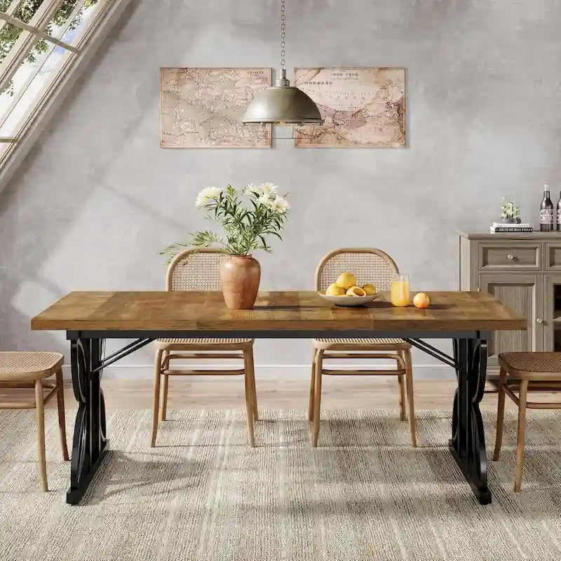 71-Inch Farmhouse Dining Table for 6 with Metal Frame