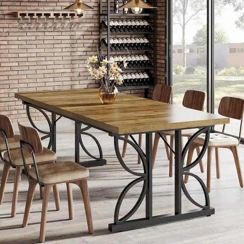 71-Inch Farmhouse Dining Table for 6 with Metal Frame