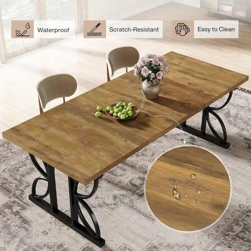71-Inch Farmhouse Dining Table for 6 with Metal Frame