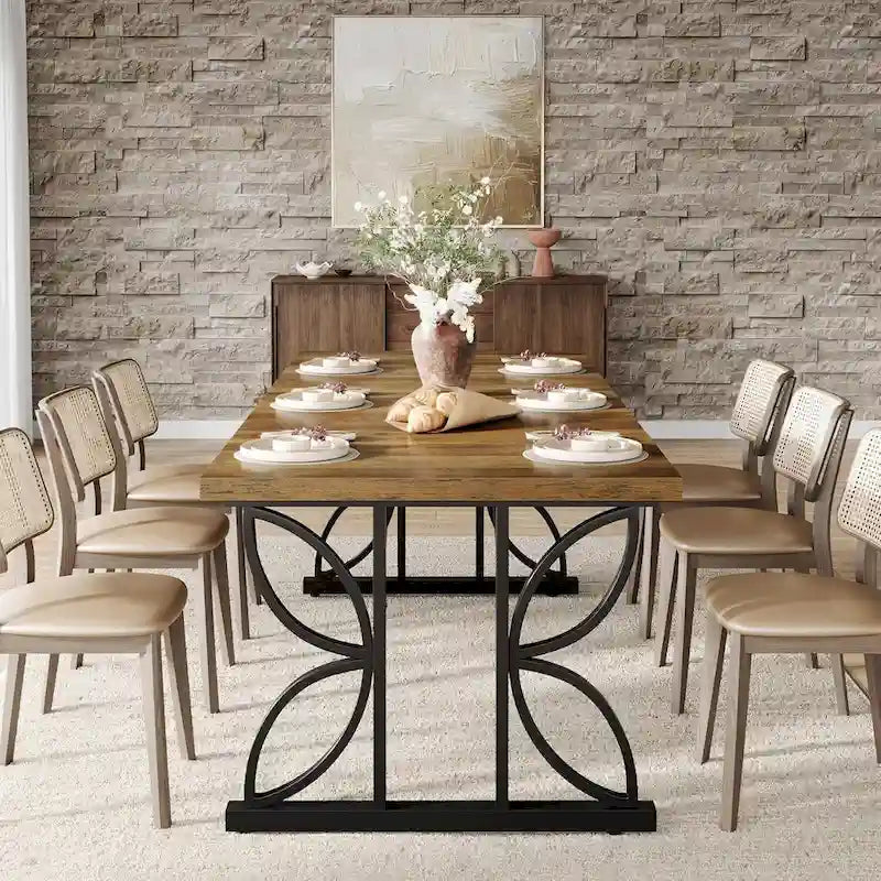 71-Inch Farmhouse Dining Table for 6 with Metal Frame