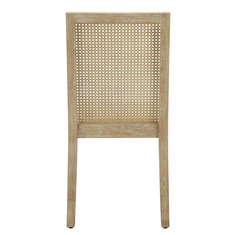 Solid Wood Dining Chairs with Woven Backs and Upholstered Seats, Set of 2
