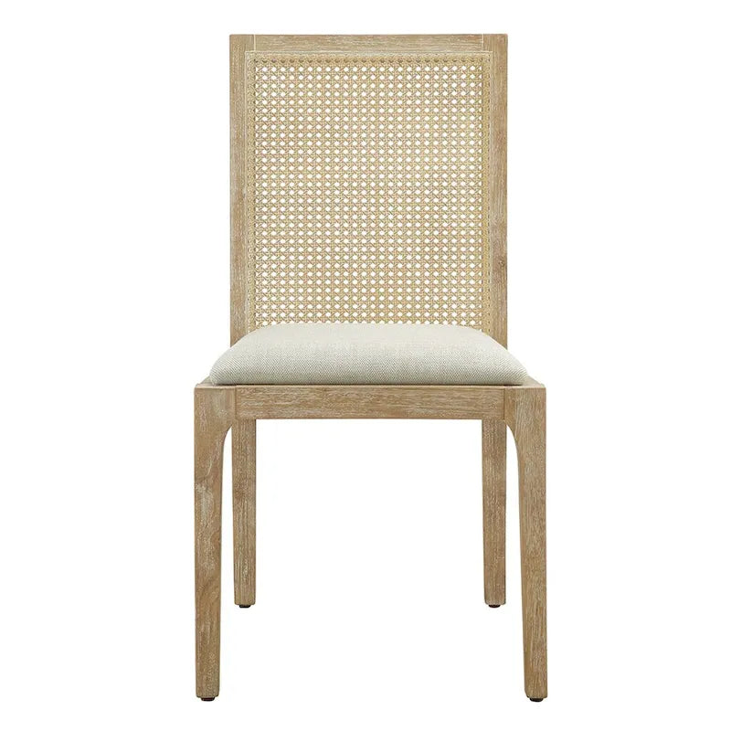 Solid Wood Dining Chairs with Woven Backs and Upholstered Seats, Set of 2