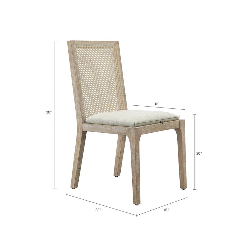 Solid Wood Dining Chairs with Woven Backs and Upholstered Seats, Set of 2