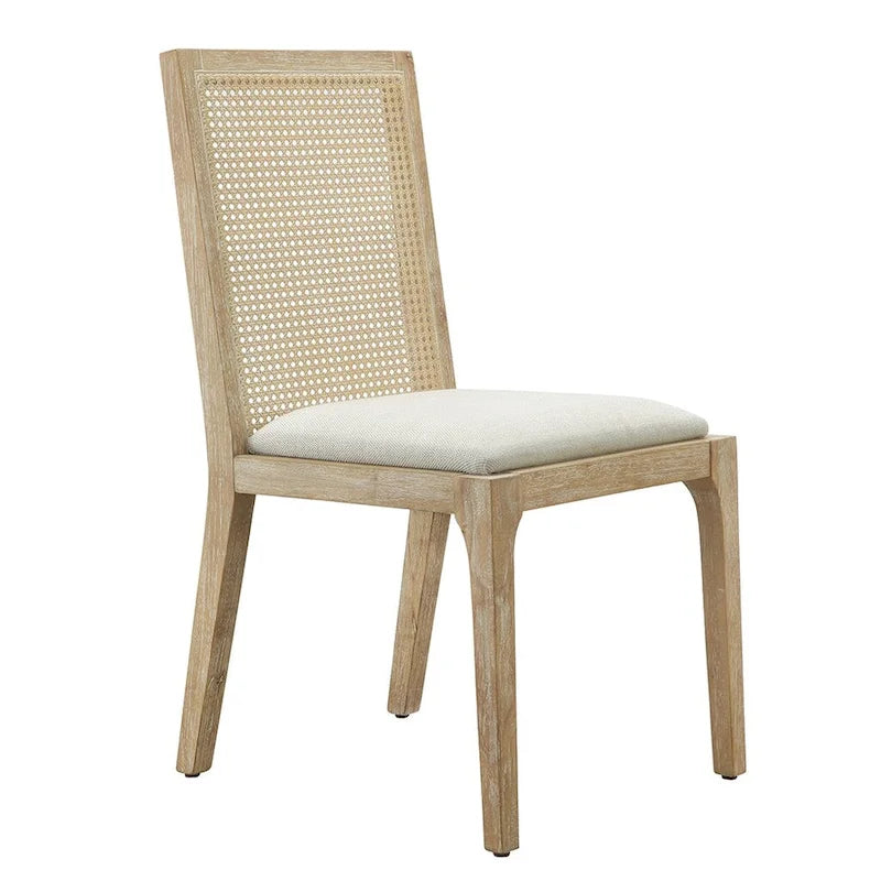 Solid Wood Dining Chairs with Woven Backs and Upholstered Seats, Set of 2