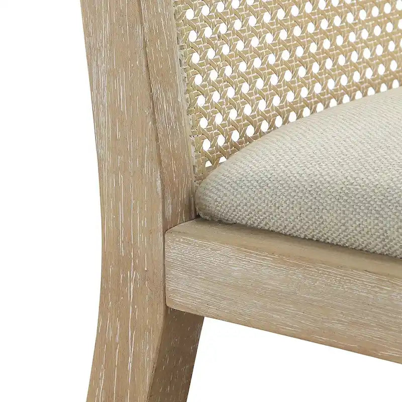 Solid Wood Dining Chairs with Woven Backs and Upholstered Seats, Set of 2