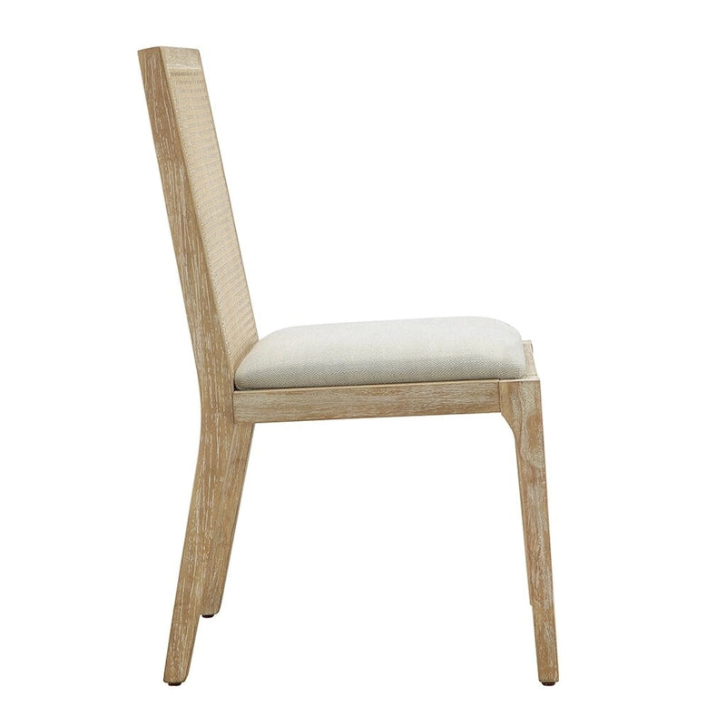 Solid Wood Dining Chairs with Woven Backs and Upholstered Seats, Set of 2