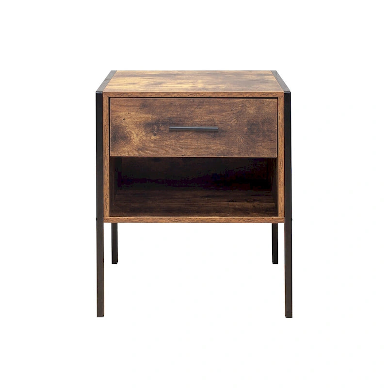 Industrial Nightstand Set of 2 with Drawer and Open Shelf