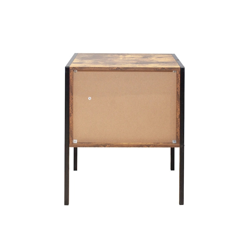Industrial Nightstand Set of 2 with Drawer and Open Shelf