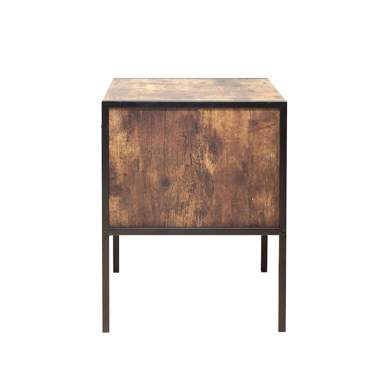 Industrial Nightstand Set of 2 with Drawer and Open Shelf